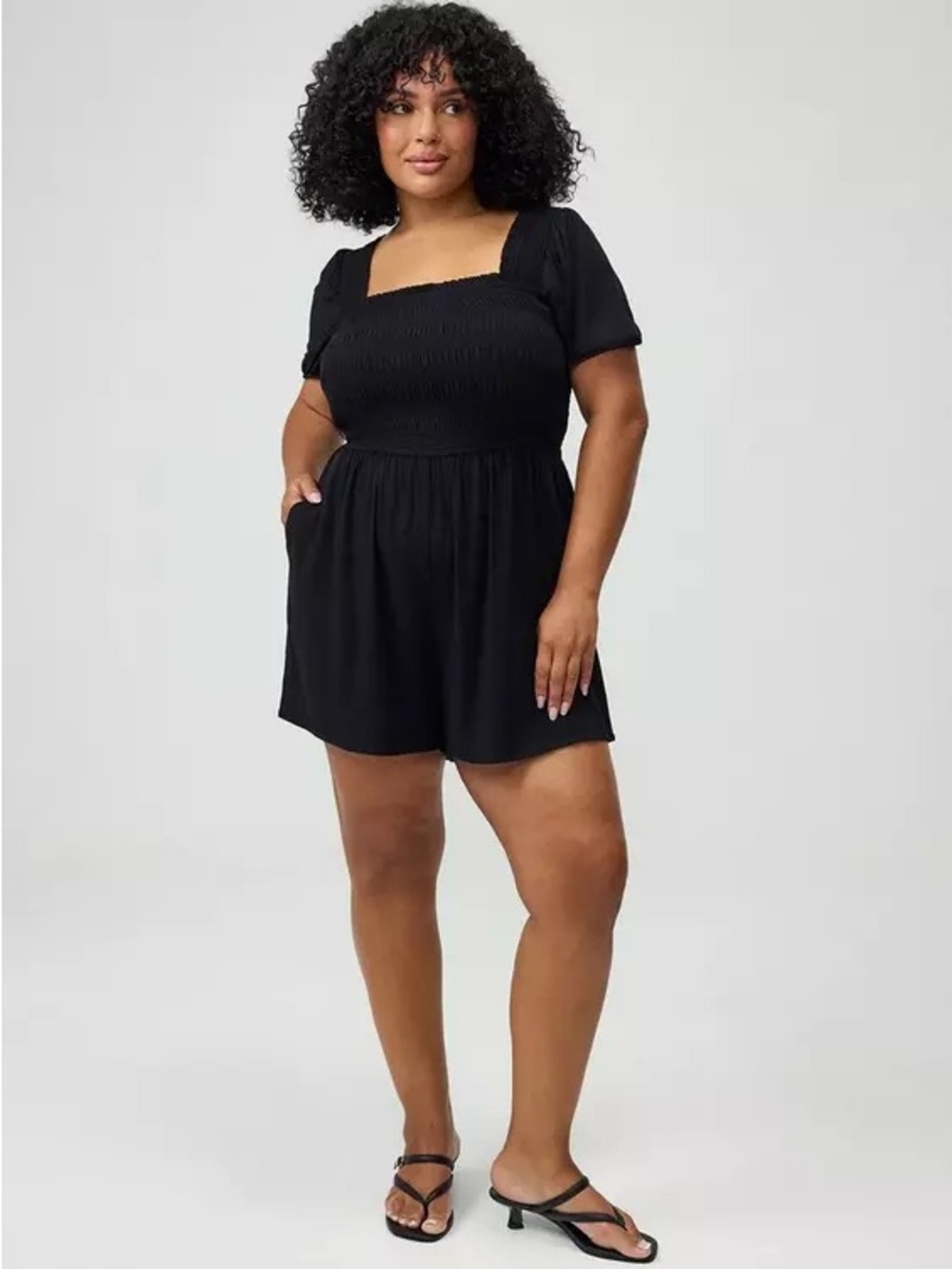 torrid Black Smocked Square-Neck Romper